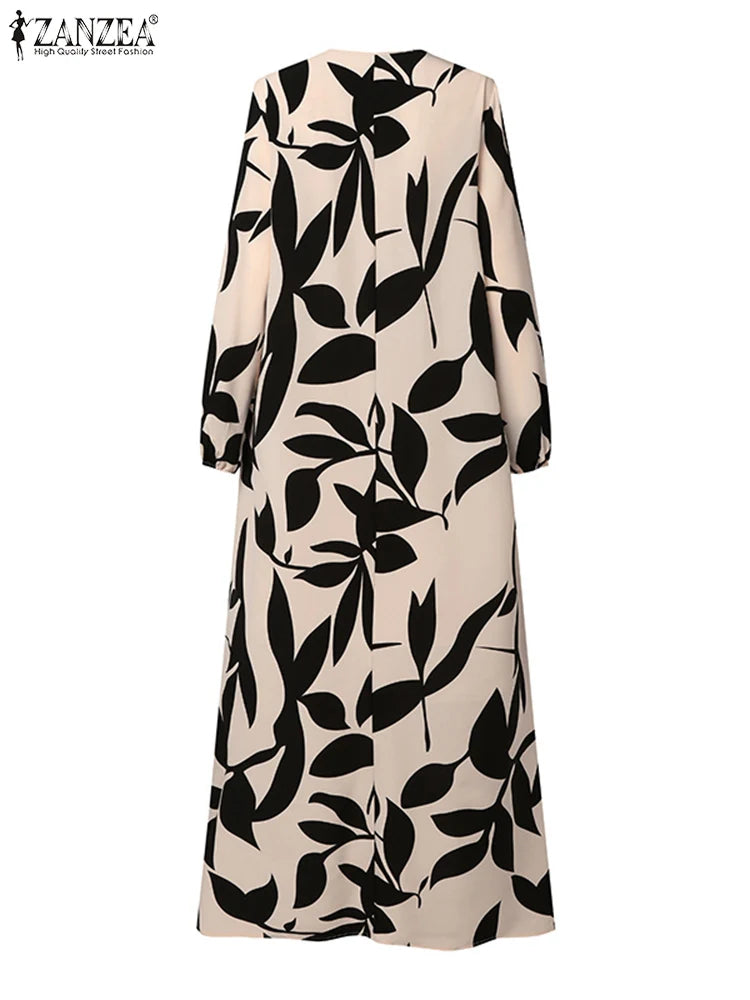 2025 ZANZEA Autumn Sundress Fashion Women Long Sleeve Dress Abaya Bohemain Floral Print Maxi