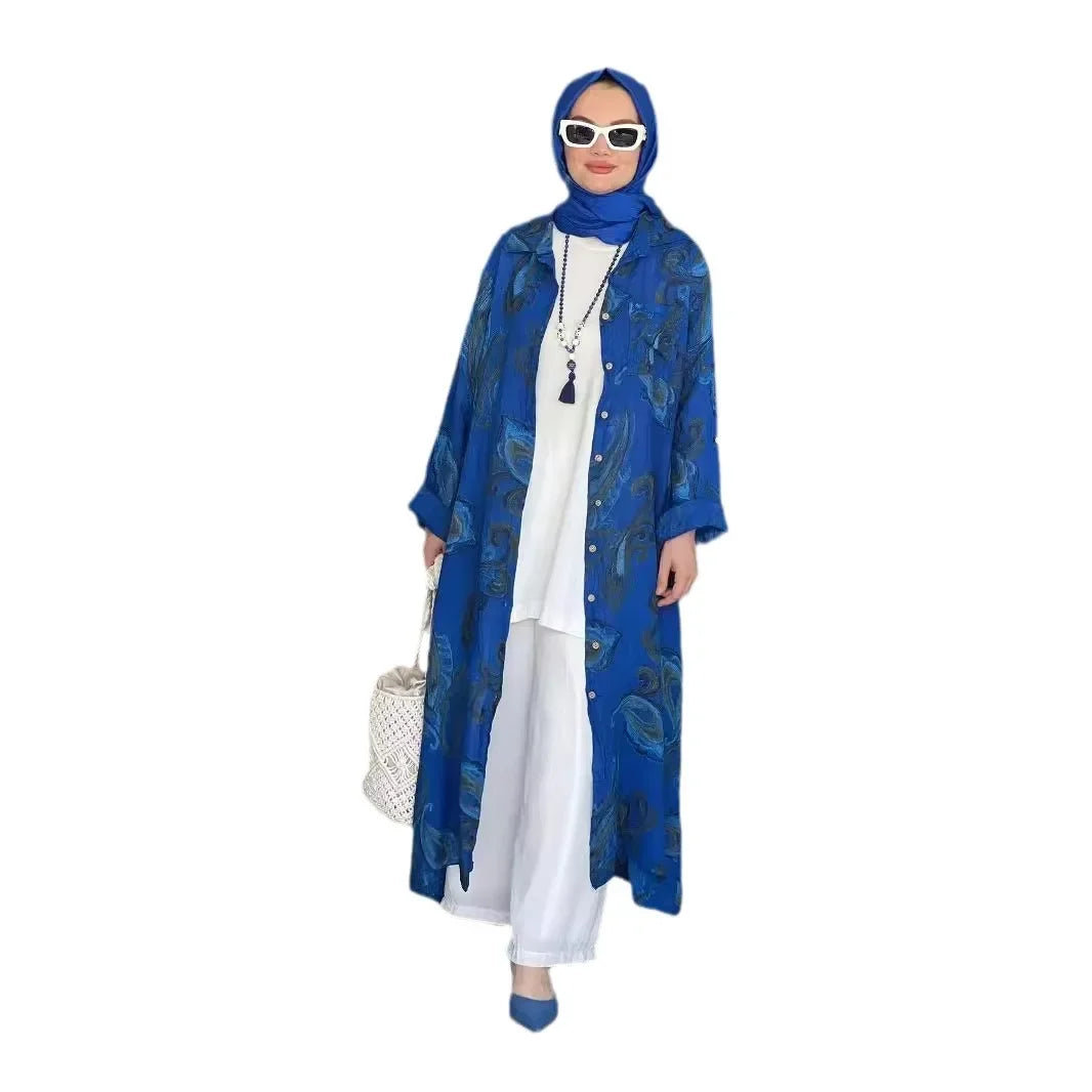 Women Print abaya  Cardigan Robe Jalabiya   Breasted Dresses Open Abayas Arab Kaftan