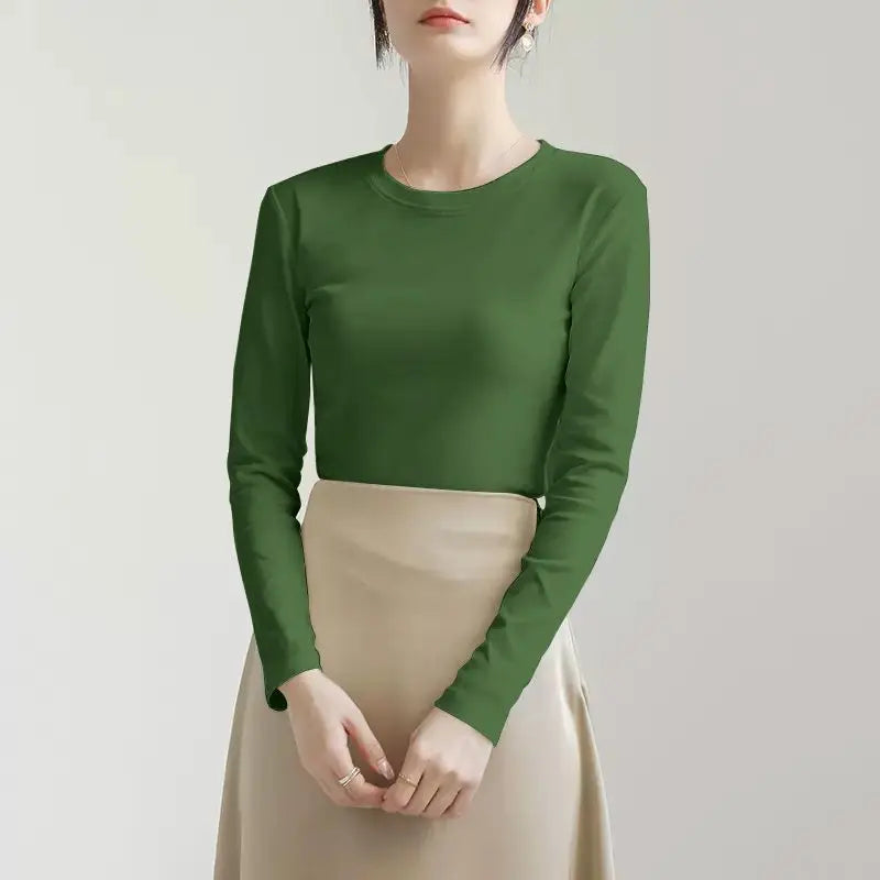 Threaded Warm Bottoming Shirt for Women in Autumn and Winter New Slim Fit Inner Long-sleeved T-shirt Fleece Top