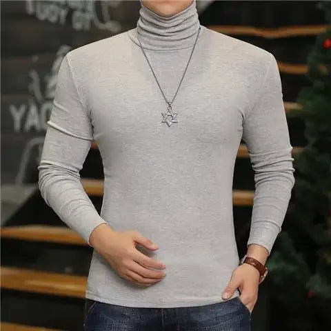 Fashion Men's Turtleneck T-Shirts Casual Autumn Winter High Collar New Slim Long Sleeve Stretch Model Undershirt Plus Size Tees