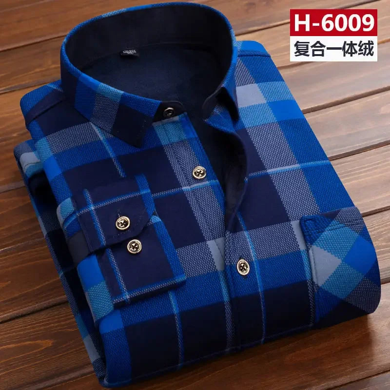 Men thermal shirt Winter Thick Flannel Warm Plaid Dress Shirts Long Sleeve Men's Work Shirts Casual Slim Fit thermo shirts 6XL