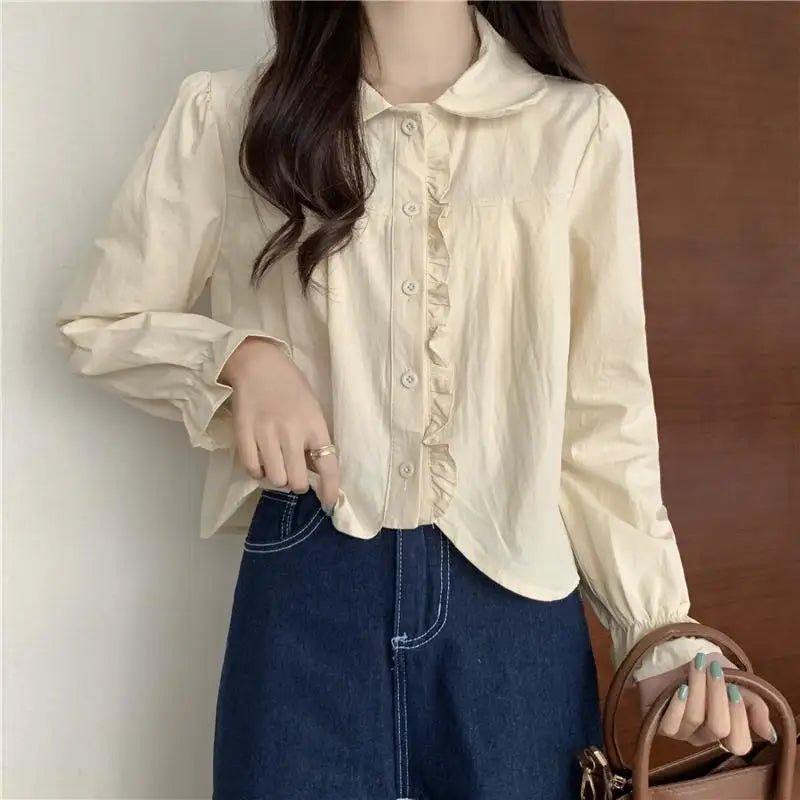 Women's T shirts Collar Age-reducing Long-sleeved
