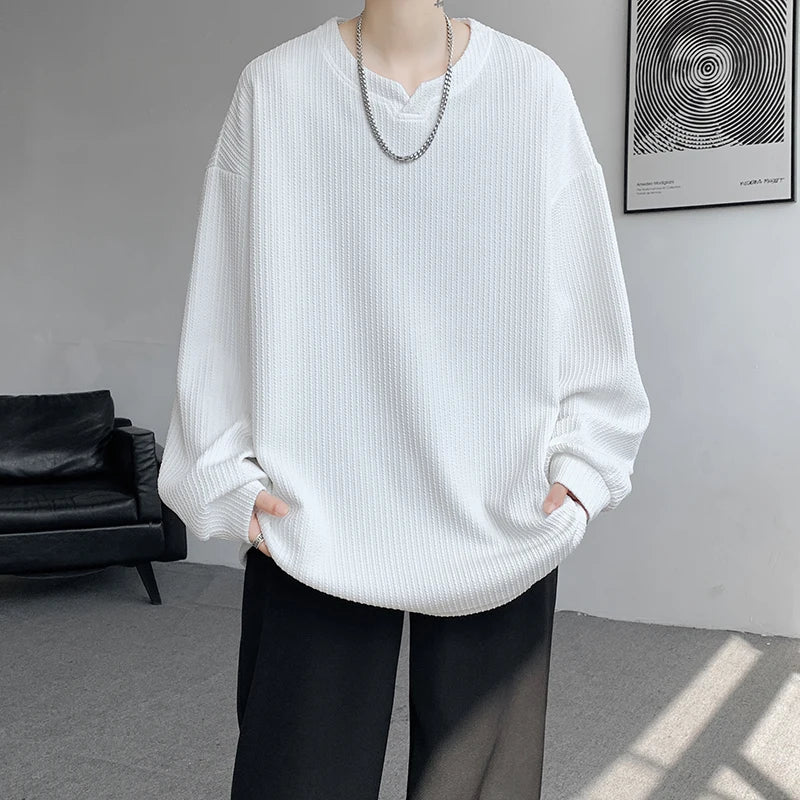 High Quality Texture Long Sleeve T shirt For Men Spring Autumn Casual Mens T-shirts Male Tops Classic Clothes Men's T-Shirts