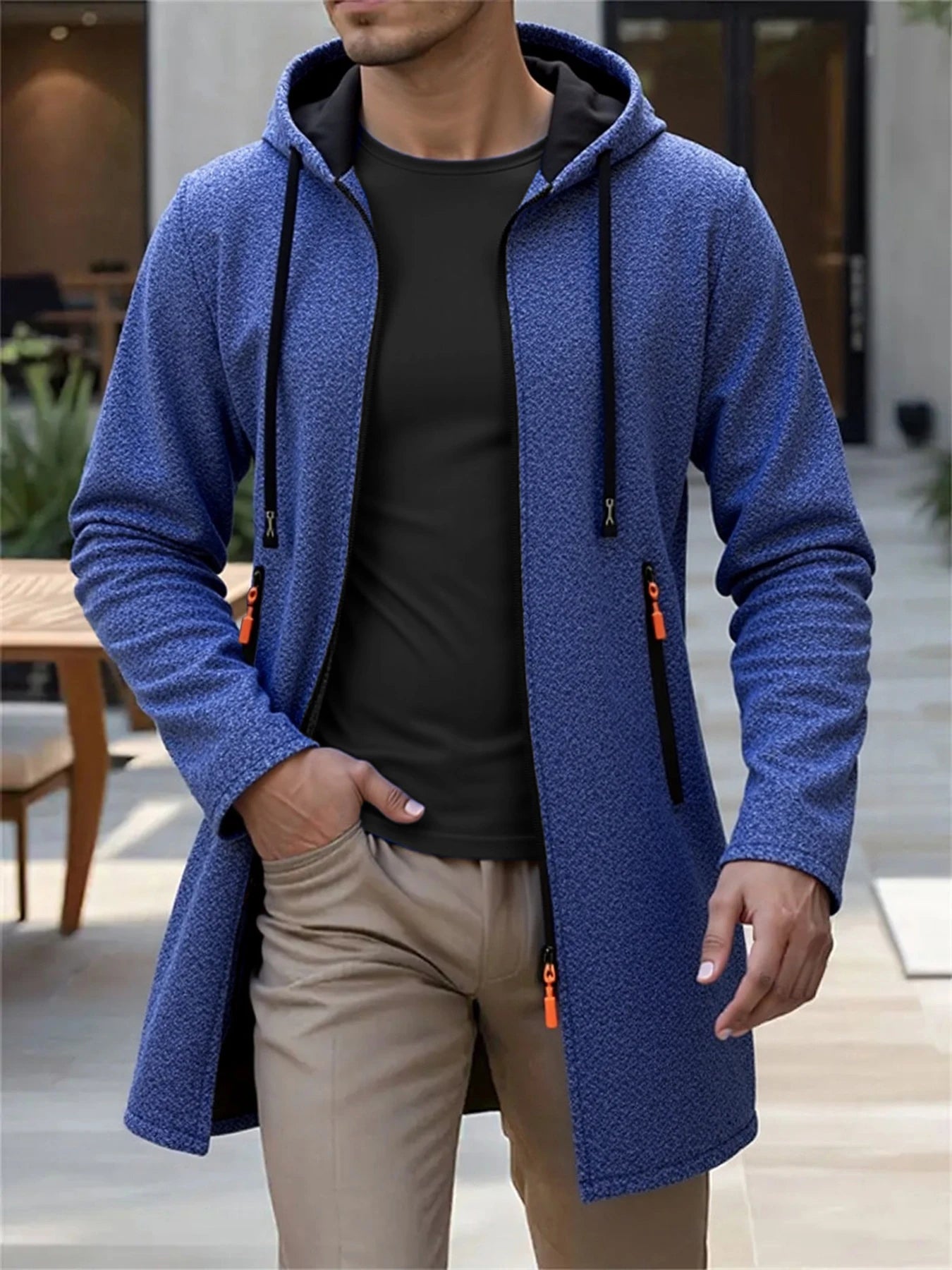 Men's Hooded Long Jackets  Outwear Casual Coats Zipper