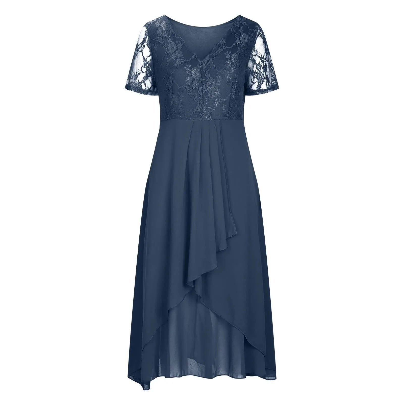 Vestidos Largos Dresses For Women Elegant Lace Chiffon Flowy Dress Evening Party Gown V Neck Short Sleeve Lace Chiffon Dress