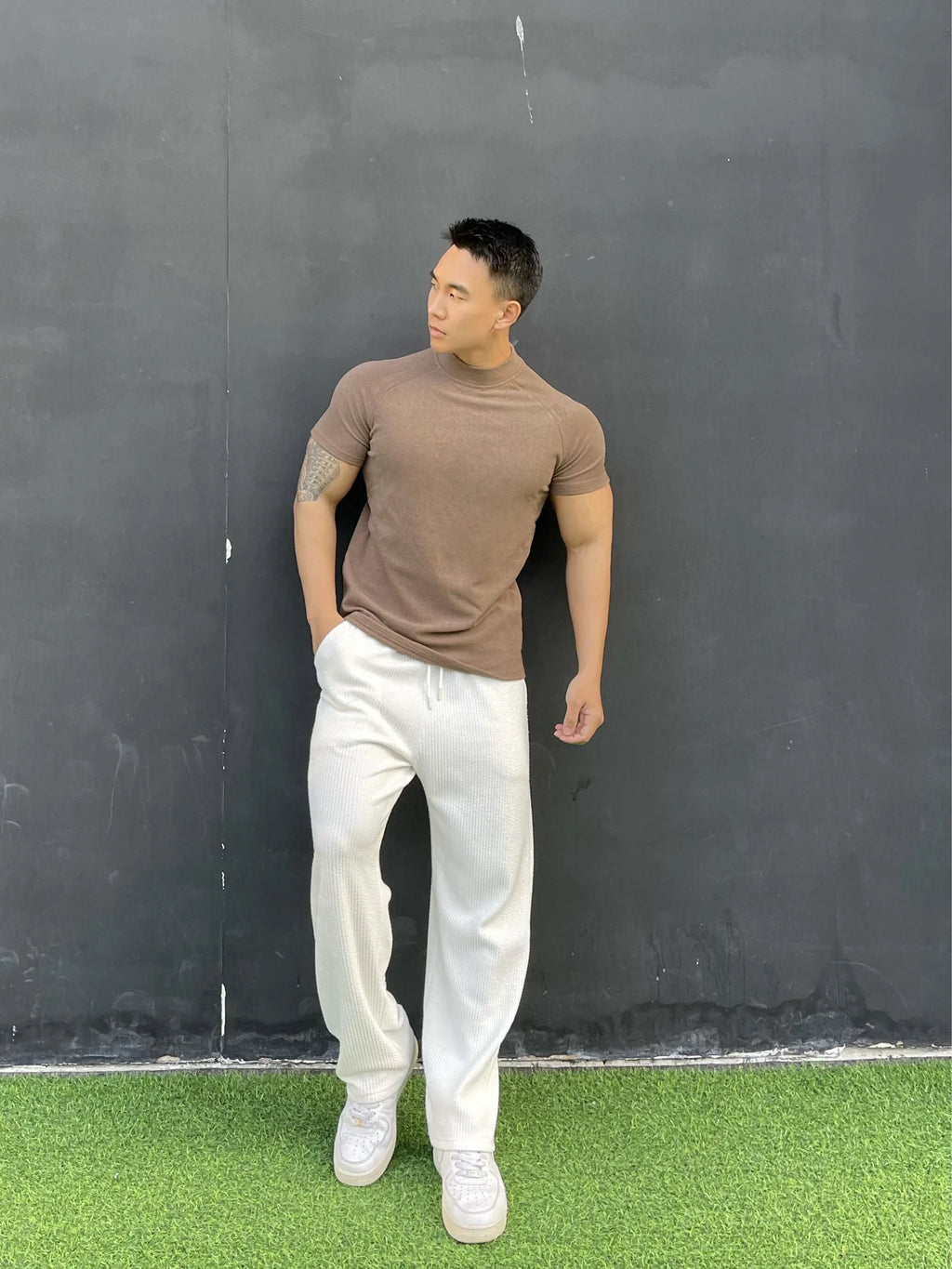 New autumn and winter fitness brothers sports men's T-shirt de velvet round neck running short sleeve men high neck casual shirt