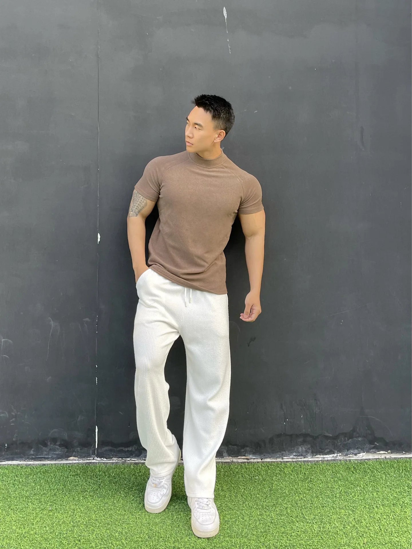 New autumn and winter fitness brothers sports men's T-shirt de velvet round neck running short sleeve men high neck casual shirt