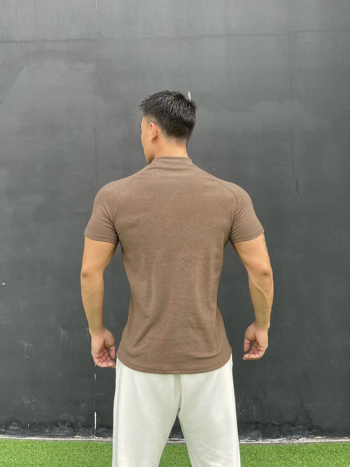 New autumn and winter fitness brothers sports men's T-shirt de velvet round neck running short sleeve men high neck casual shirt