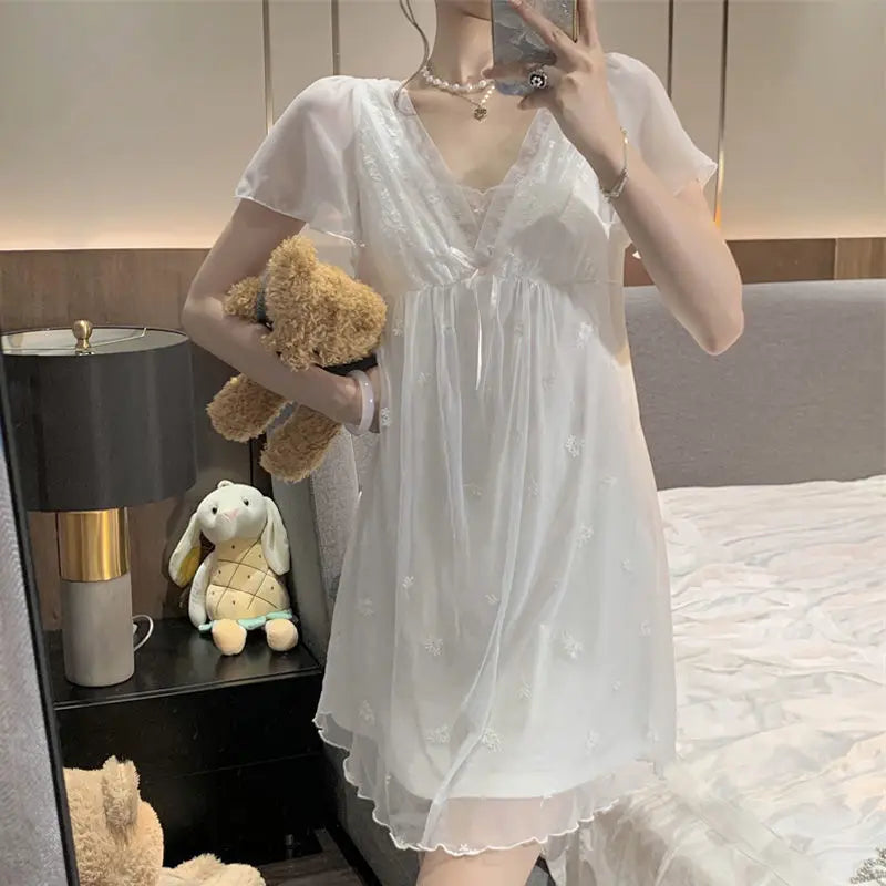 Sleepwear Women Nightwear Women's Sweet New Summer Long-sleeved Lace Home Clothes Night Gown Sleep Dress