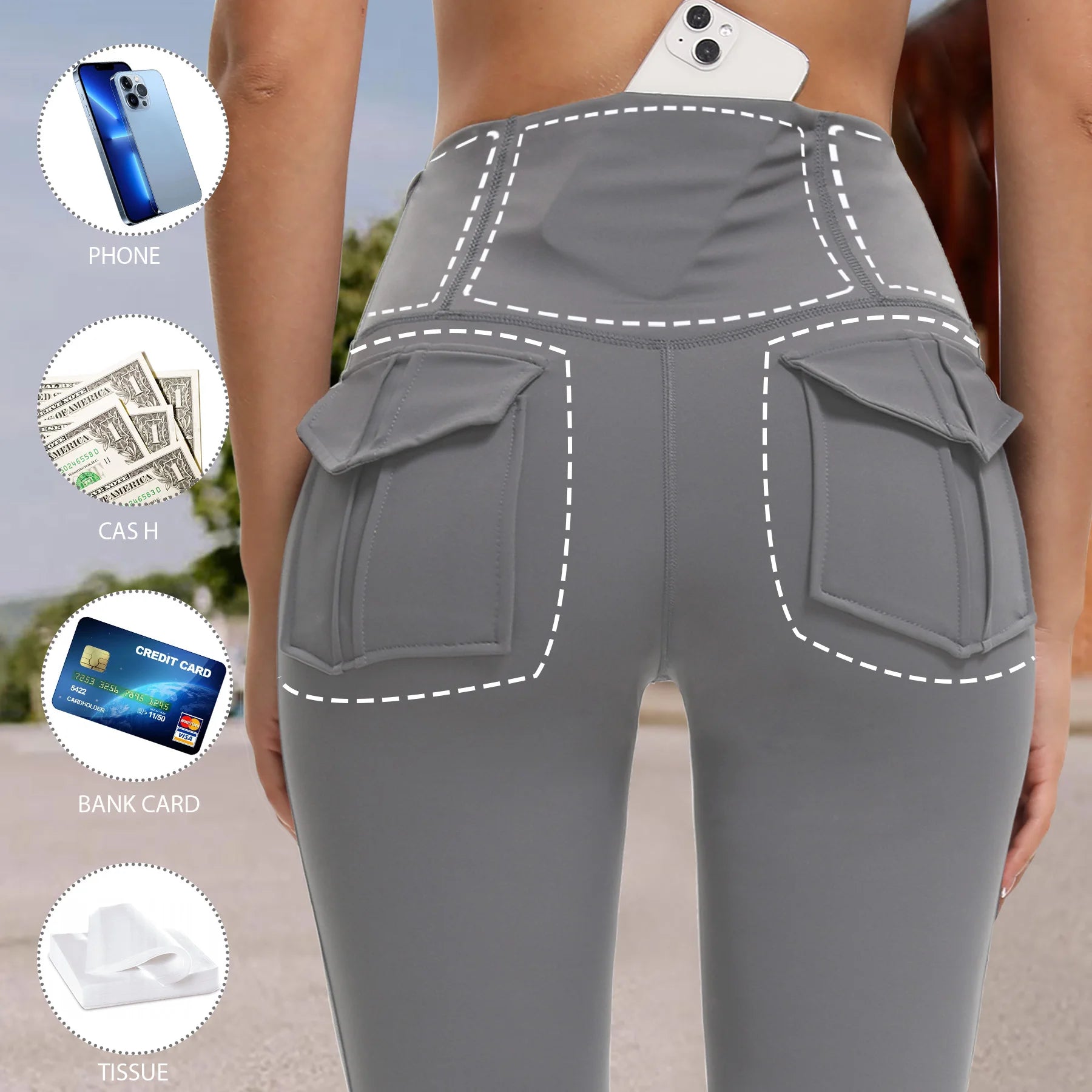 Women's High Waisted  Pants with Pockets Tummy Control Bootcut Leggings for Gym Fitness Casual Wear