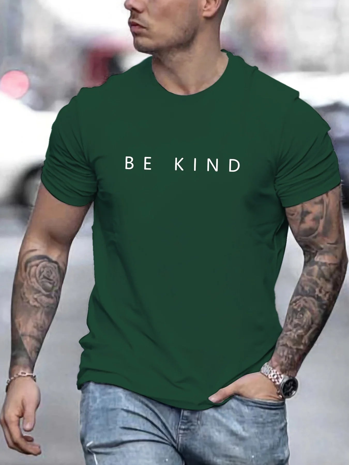 Men's Summer Loose Fit  100 Cotton be Kind Print T-shirt Tops O-neck Pactwork