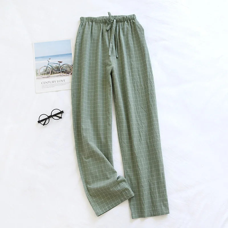 Cotton Men and Women's Homewear Spring and Fall Sleeping Pants Couple Pants Thin Section Plaid Home Pajama Pants Casual Soft