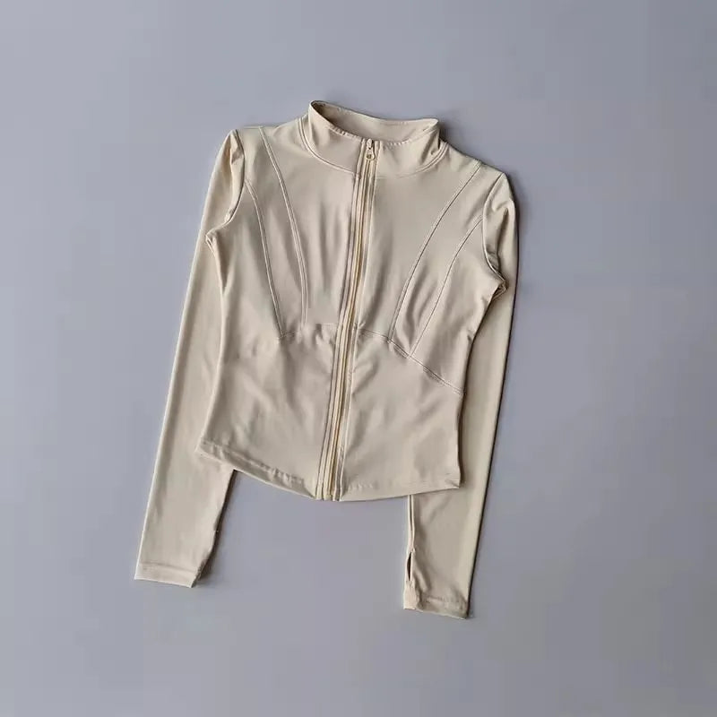 Women Sports Jacket Zip Fitness Yoga Shirt Workout Running Coats Gym Long Sleeve Top Slim Tight Yoga Coat Gym Workout Top Jacket