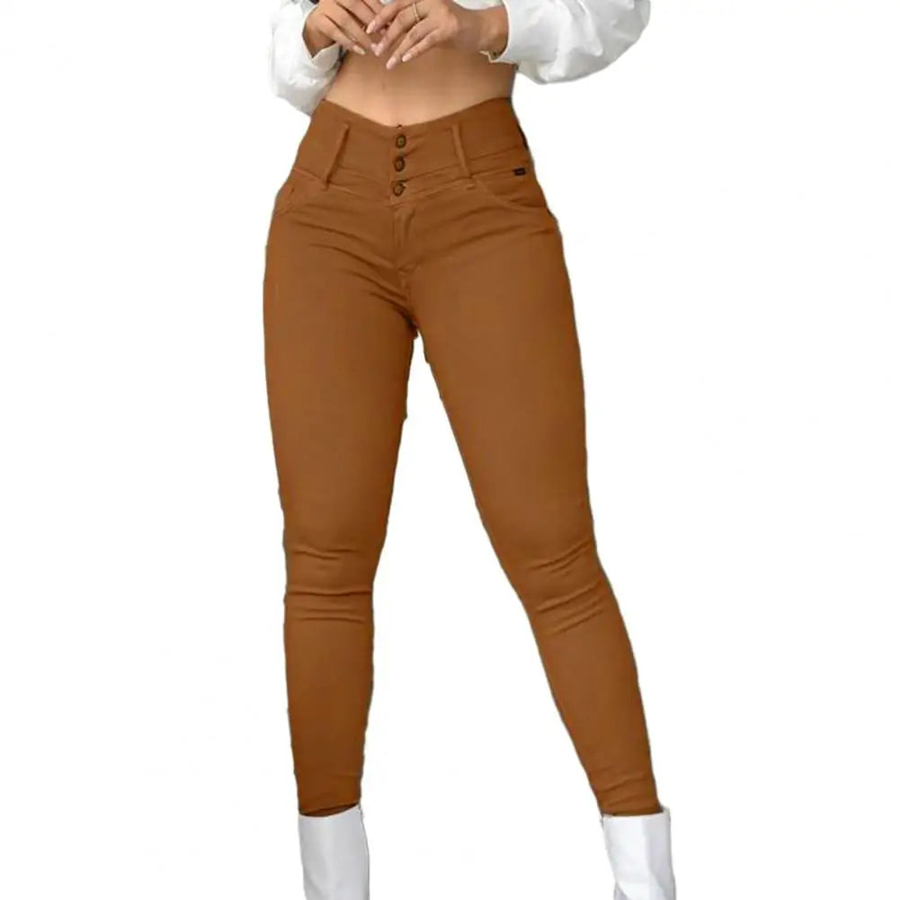 Pants Women High Waist Pocket Design Skinny Autumn Spring Leggings Push Up Button Pocket Streetwear Casual New Pants