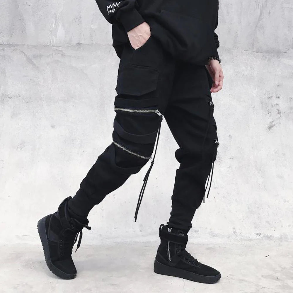 Cargo Pants Hip Hop Joggers Men Loose Harem Pants Multi-pocket Ribbon Men's Pants Trousers Casual Streetwear Sport Pants for Men