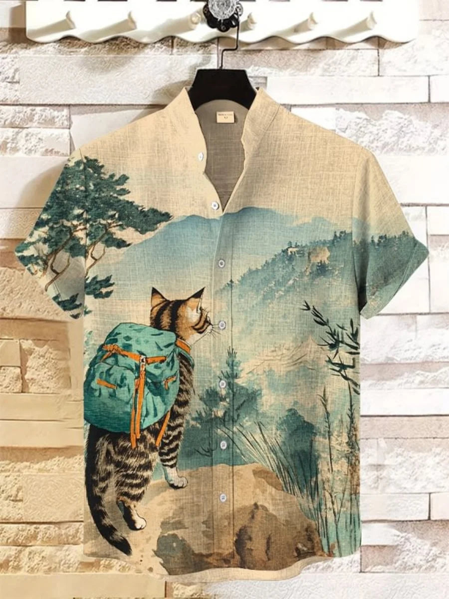 New men's fashionable shirts, 3D art printed Bushido patterns, casual and comfortable shirts, summer short-sleeved shirts