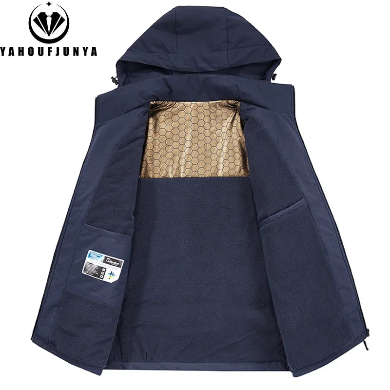Winter Men Fleece Warm jacket Outdoor Windproof Detachable Hooded Jacket Men  Waterproof