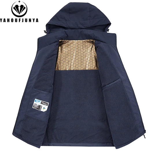 Winter Men Fleece Warm jacket Outdoor Windproof Detachable Hooded Jacket Men  Waterproof