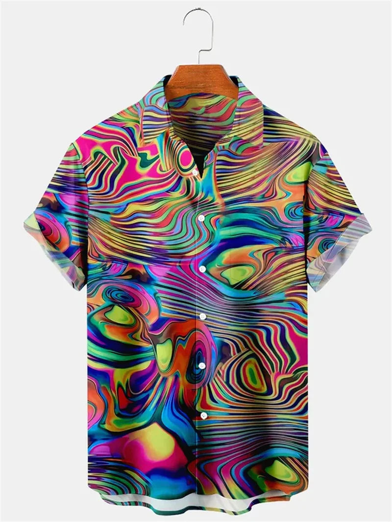 Men's Fashion Collar Shirt Fun Animal 3D Printed Shirt Casual Short Sleeve Oversized Men's Fashion Top