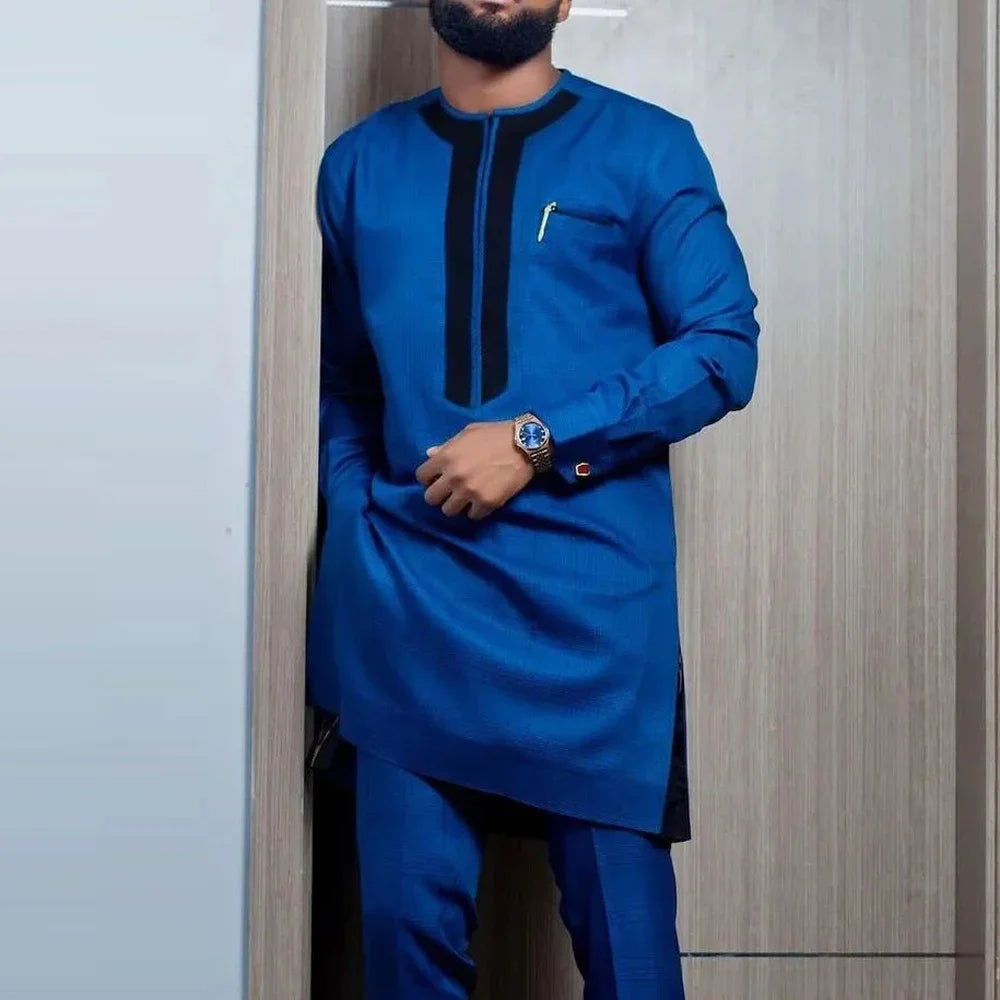 Mans Tracksuits Suits Set Kaftan Embroidered Long Sleeve Tops Pants 2Pcs Set Outfits Wedding Wear African Ethnic Casual Clothing