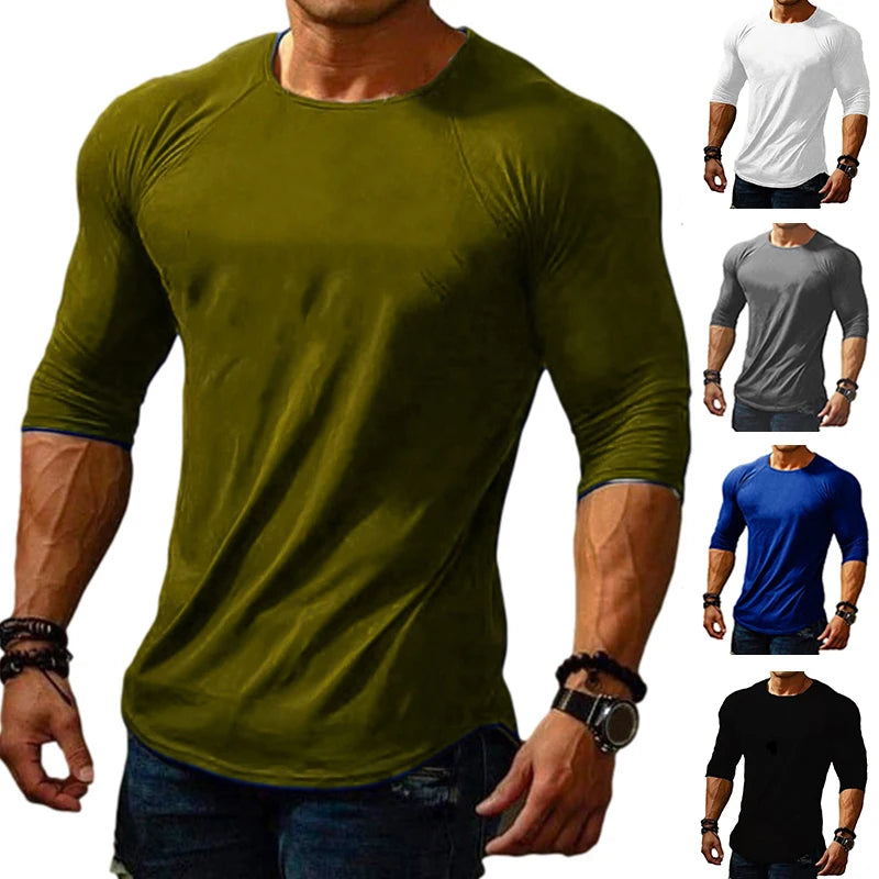 2023 New Men's O Collar Long Sleeve T Shirt Solid Spring Casual Mens Top High Quality Male Tops Clothes Men's T-shirts