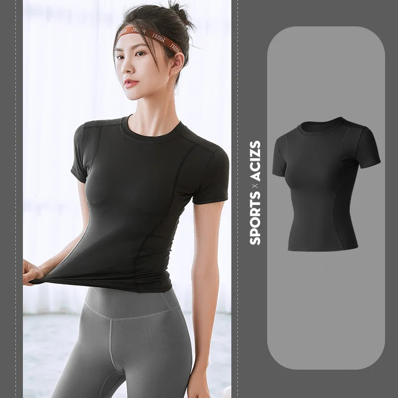 Women's T shirts Sports Fitness Slim Running Sweat Absorbing Skinny Yog Quick Drying