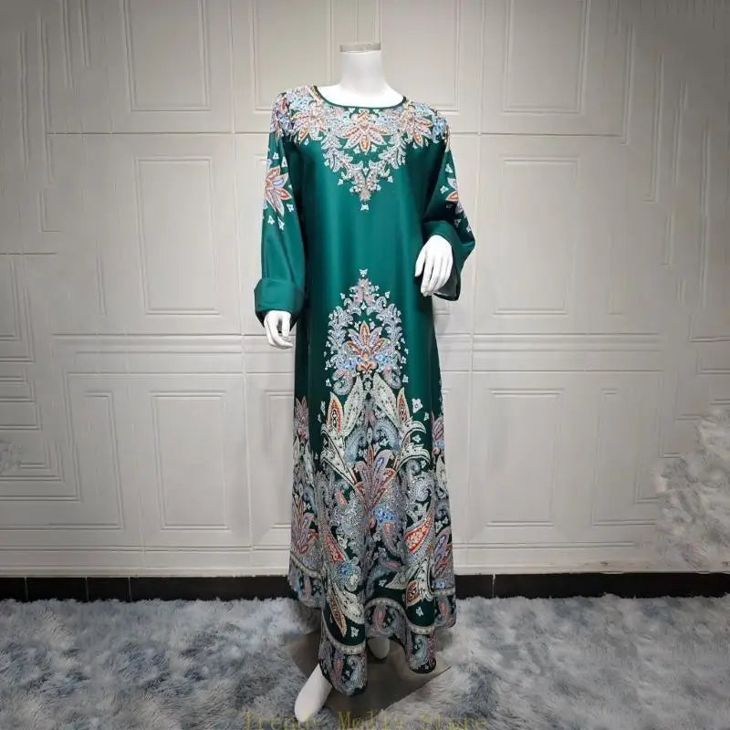 Dress for Women, Middle Eastern Robe Dress Flower Print Kaftan Dress