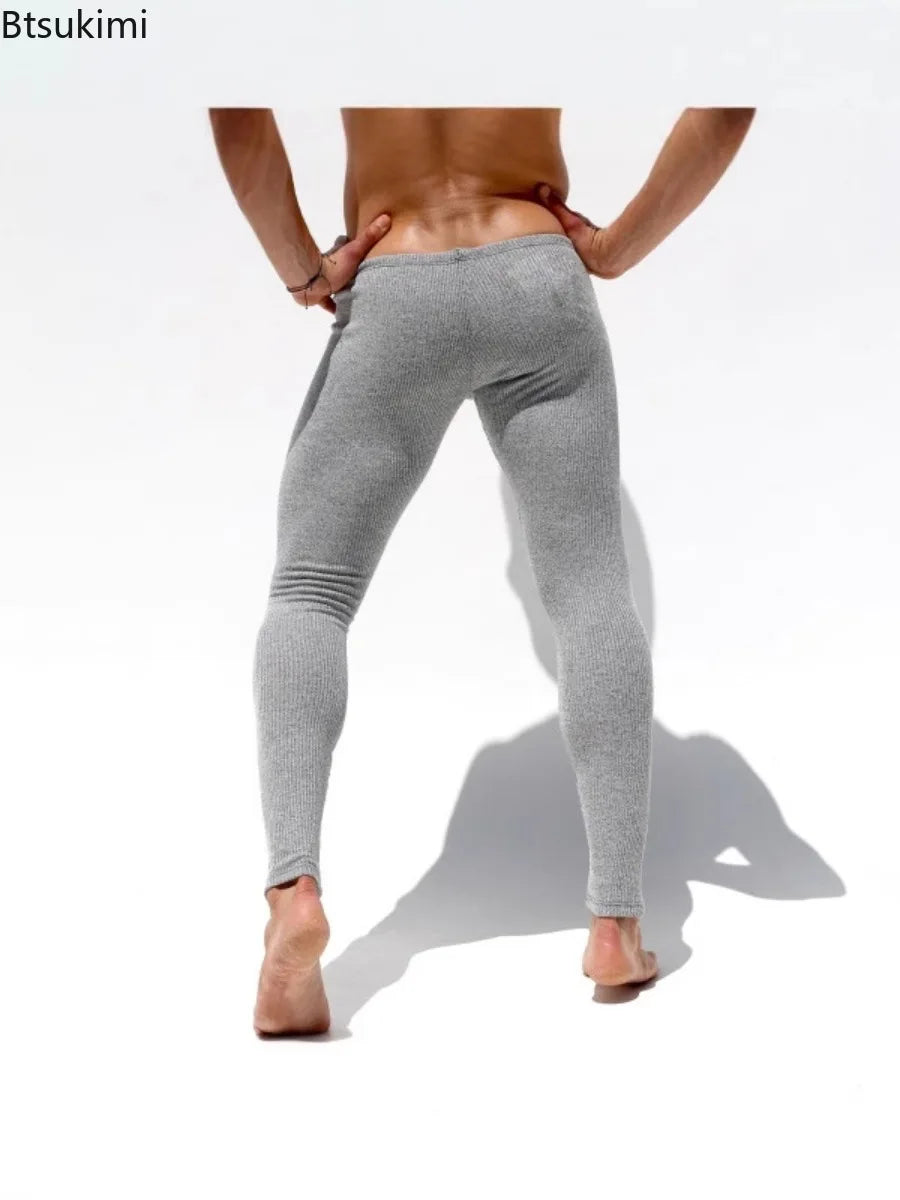 Men's Autumn Winter Casual Elastic Knitted Pants Soft Warm Pants for Sleepwear Men Slim-fit Elastic Fitness Pants Sleep Bottoms