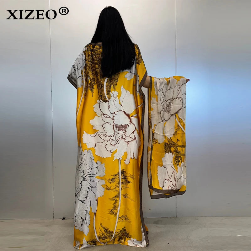 XIZEO muslim african dresses for woman dubai abaya Crew Neck Wave dot print Kaftan Dress, Elegant Maxi Length Dress, maxi dress