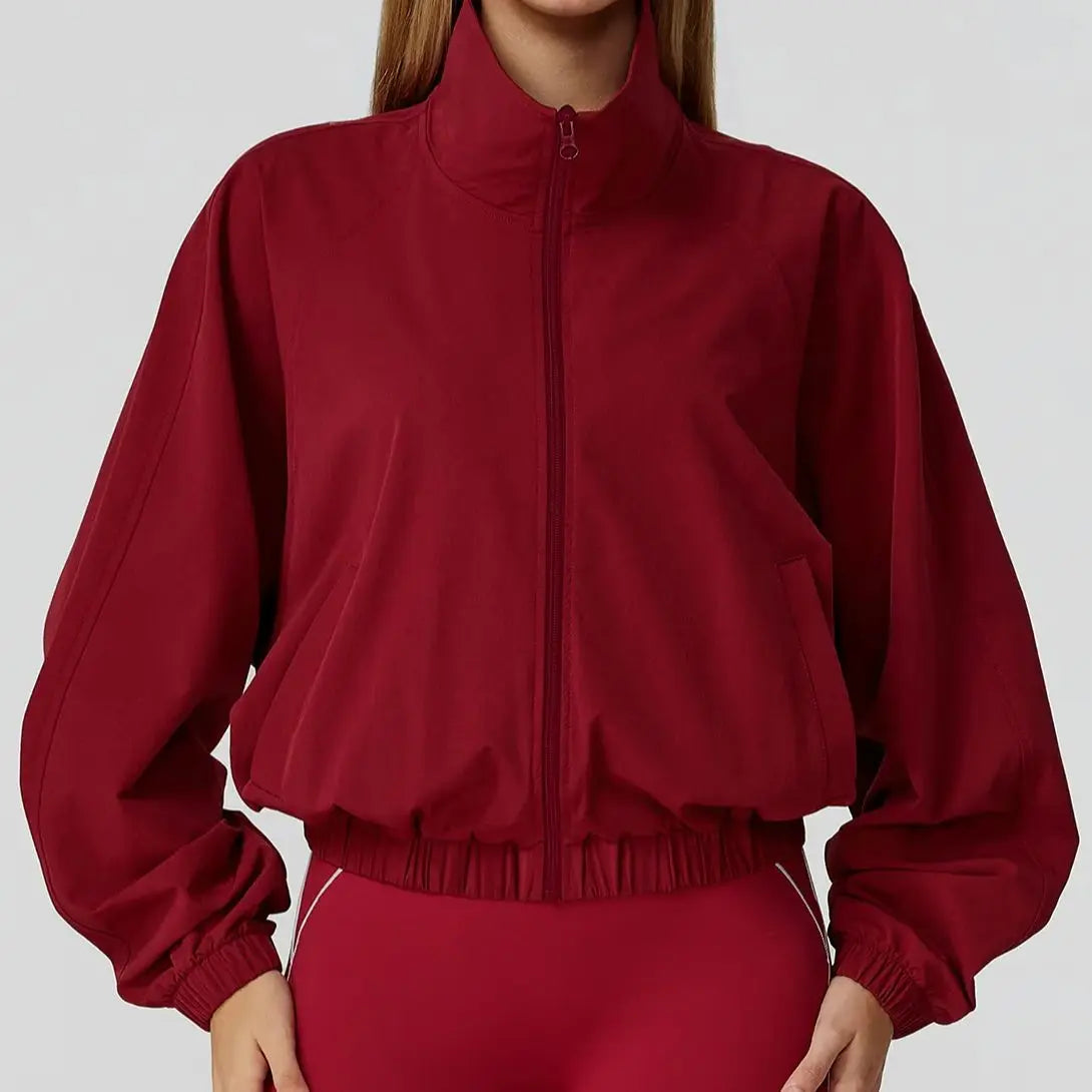 Women Sport Jacket Long Sleeve Shirt Gym Sportswear Quick Drying Stand Up Collar Zipper Top Windproof