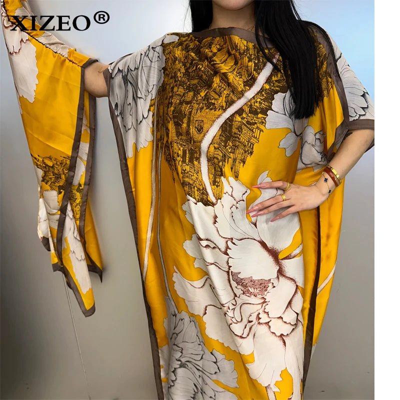 XIZEO muslim african dresses for woman dubai abaya Crew Neck Wave dot print Kaftan Dress, Elegant Maxi Length Dress, maxi dress