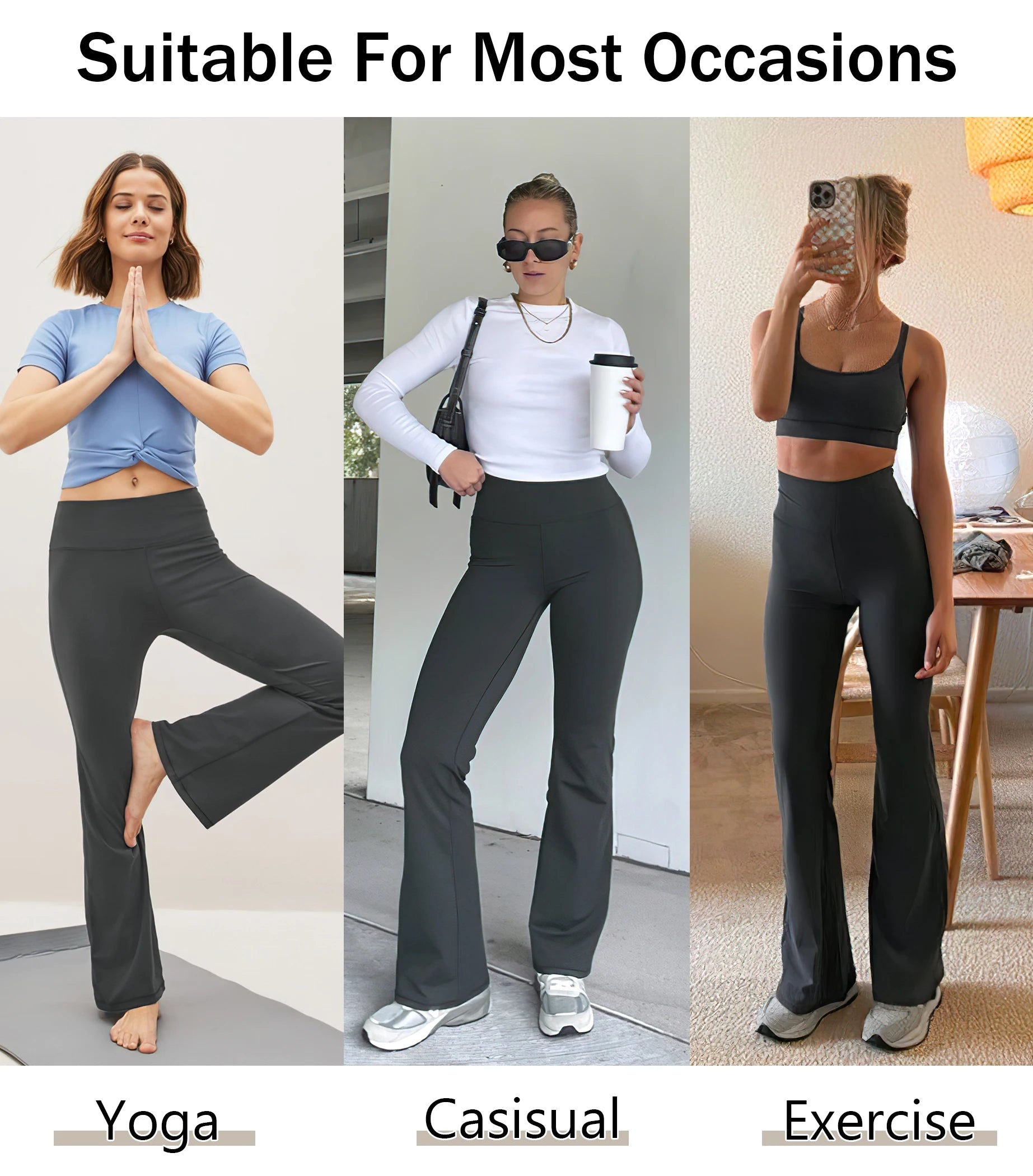 Women's High Waisted  Pants with Pockets Tummy Control Bootcut Leggings for Gym Fitness Casual Wear