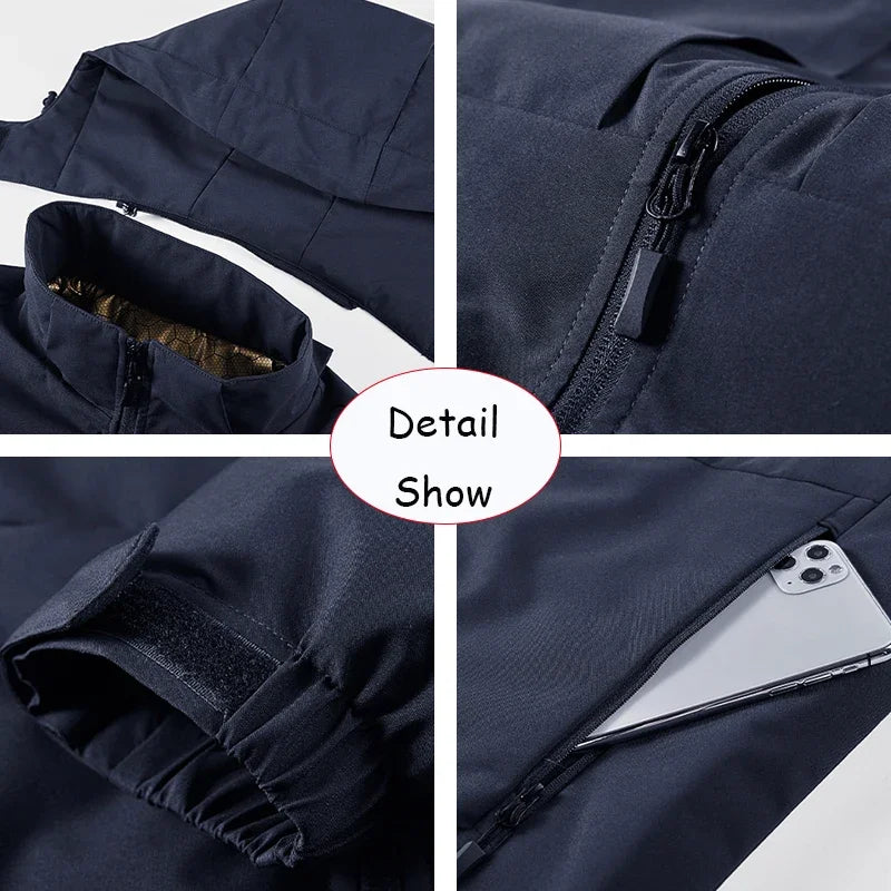 Winter Men Fleece Warm jacket Outdoor Windproof Detachable Hooded Jacket Men  Waterproof