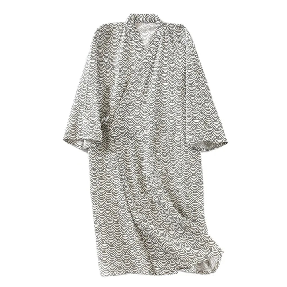 Sleepwear V-Neck Men's Kimono Bathrobe Long Sleeve Thin Japanese-Style Yukata Casual Print Men's Hooded Robe Homewear