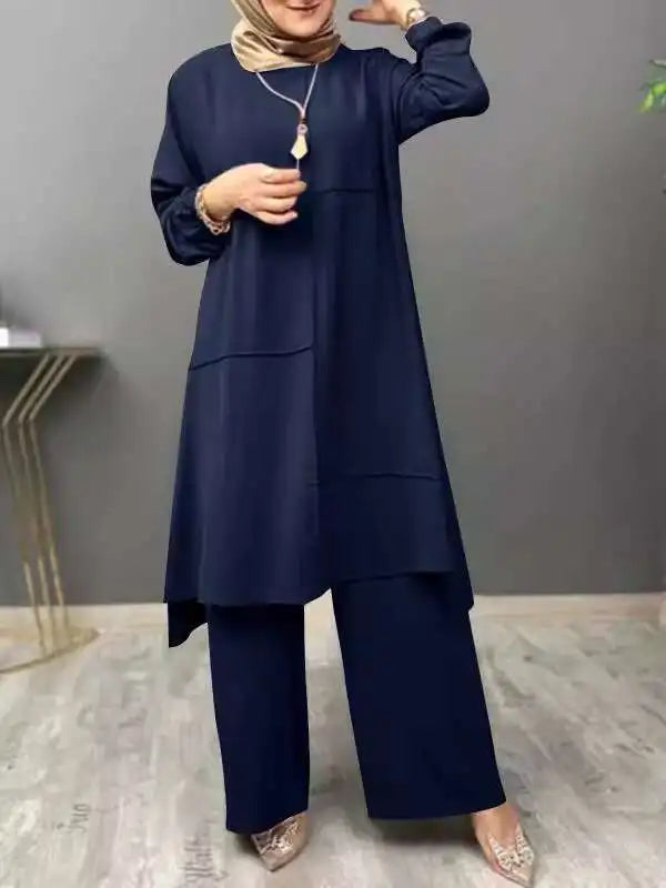 Ethnic Women's Long Dress,Loose Plus Size Dress, Wide Leg Pants Two-piece Set