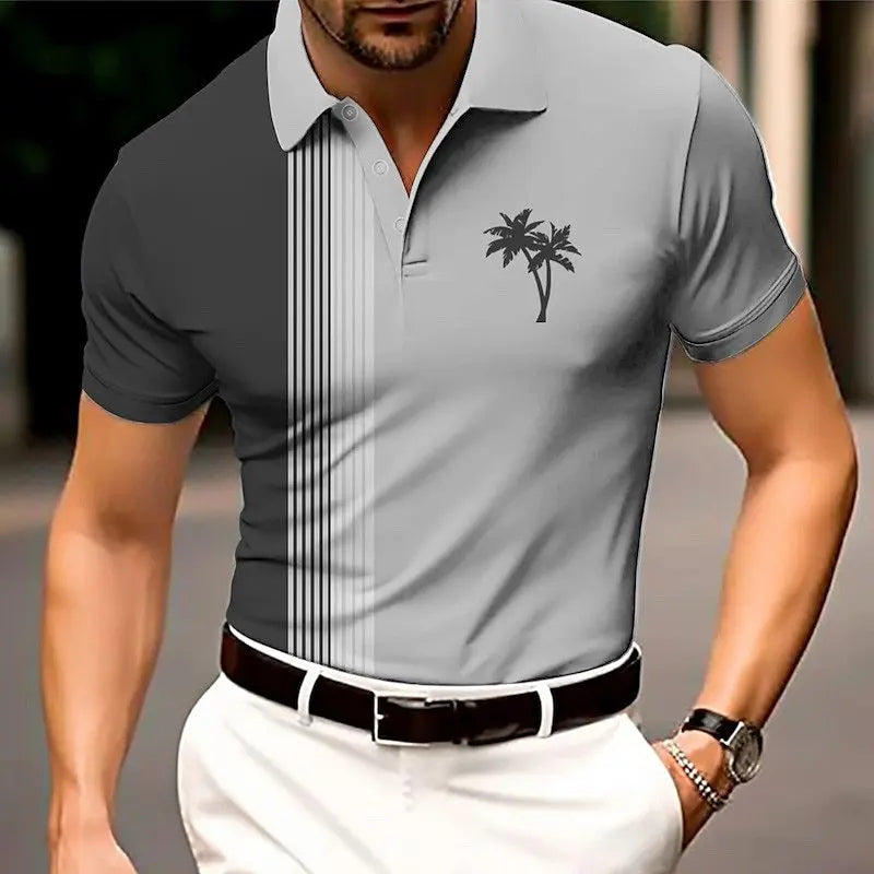 Men's Striped Trend Polo T-Shirts Summer Short Sleeve Breathable 3d Print Street POLO Beach Casual Tops