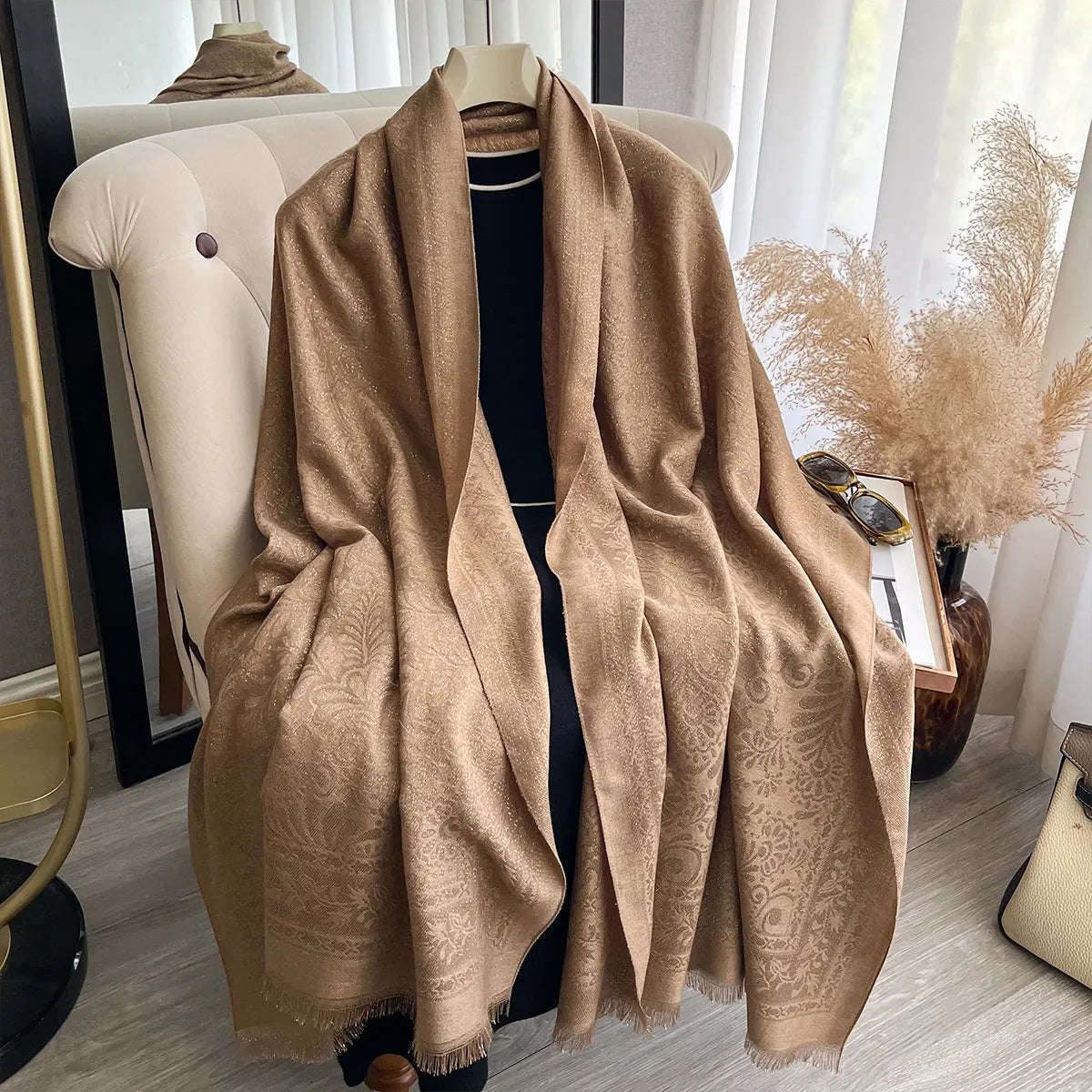 Elegant Women Long Hijab Scarf with Golden Thread Spring winter  Sun Protection Shawl Wrap Decoration Headscarf