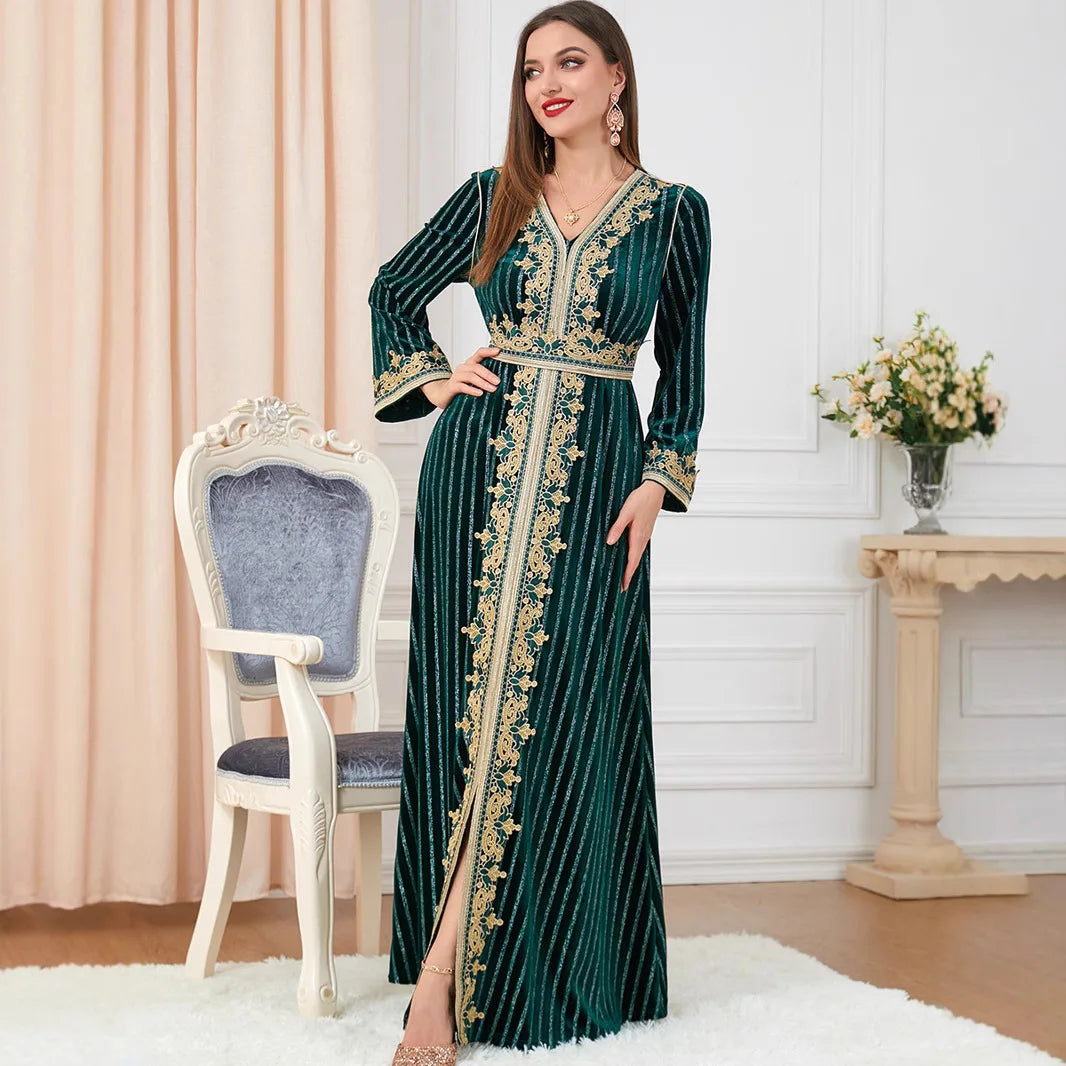 Women's Fashion Velvet Elegant Green Long Dress
