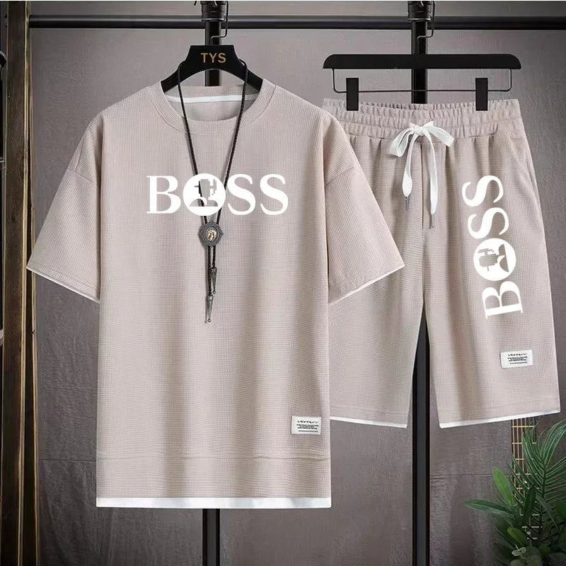 Men's luxury sportswear set casual fitness T-shirt and shorts 2-piece set with short sleeves summer 2025