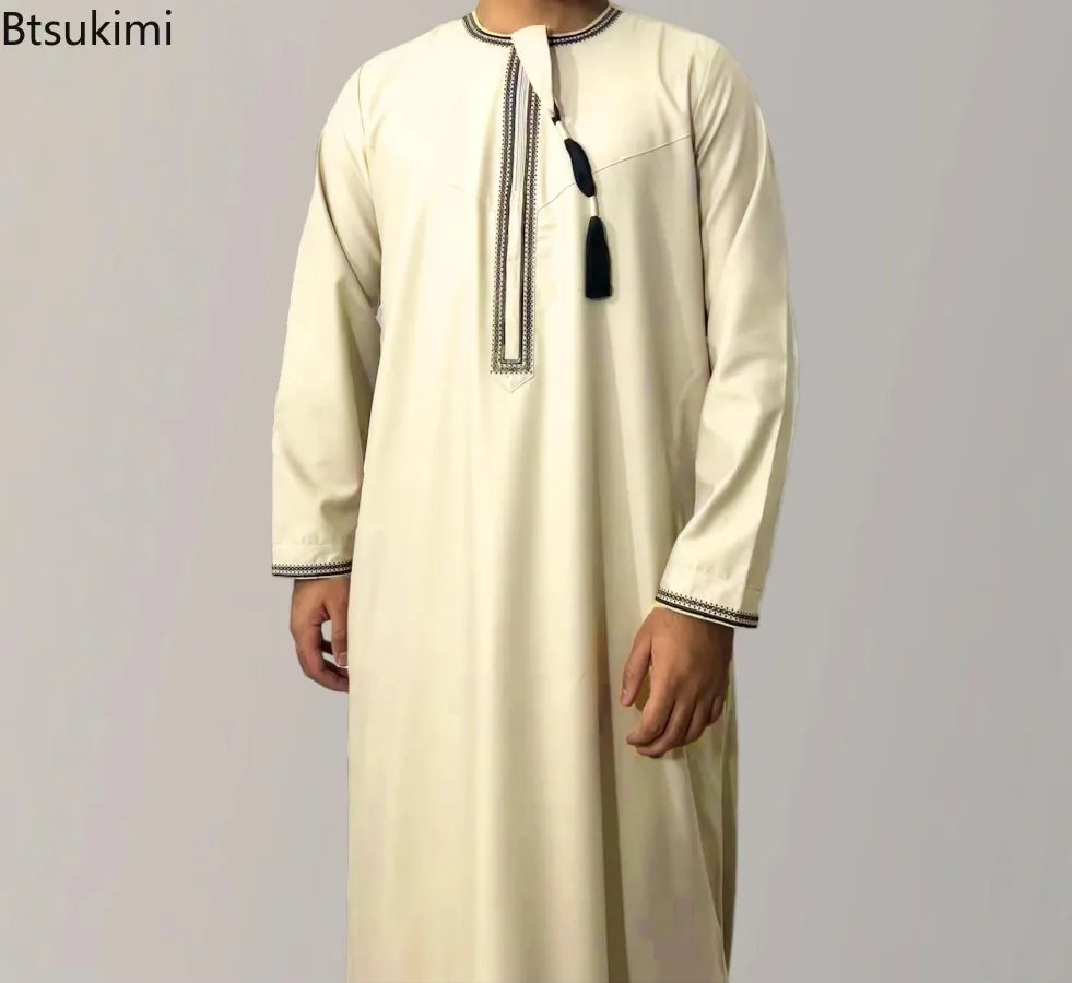 Men's Fashion  2 PC  Abayas Dress O Neck Long Sleeve Pullover Kaftan Clothing Robe