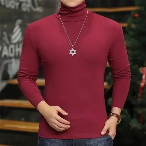 Fashion Men's Turtleneck T-Shirts Casual Autumn Winter High Collar New Slim Long Sleeve Stretch Model Undershirt Plus Size Tees