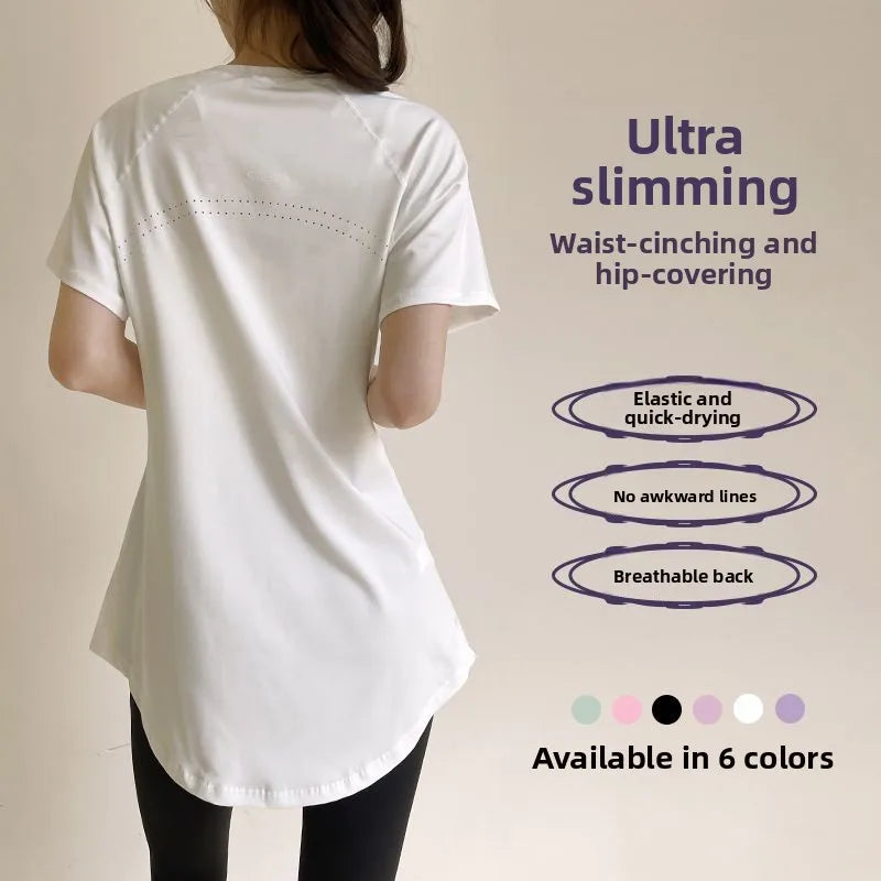 Women's Yoga Fitness Sport T-shirt  Mid-Length Qui-Dry Breathable plus Size Summer Thinning Top Polyester