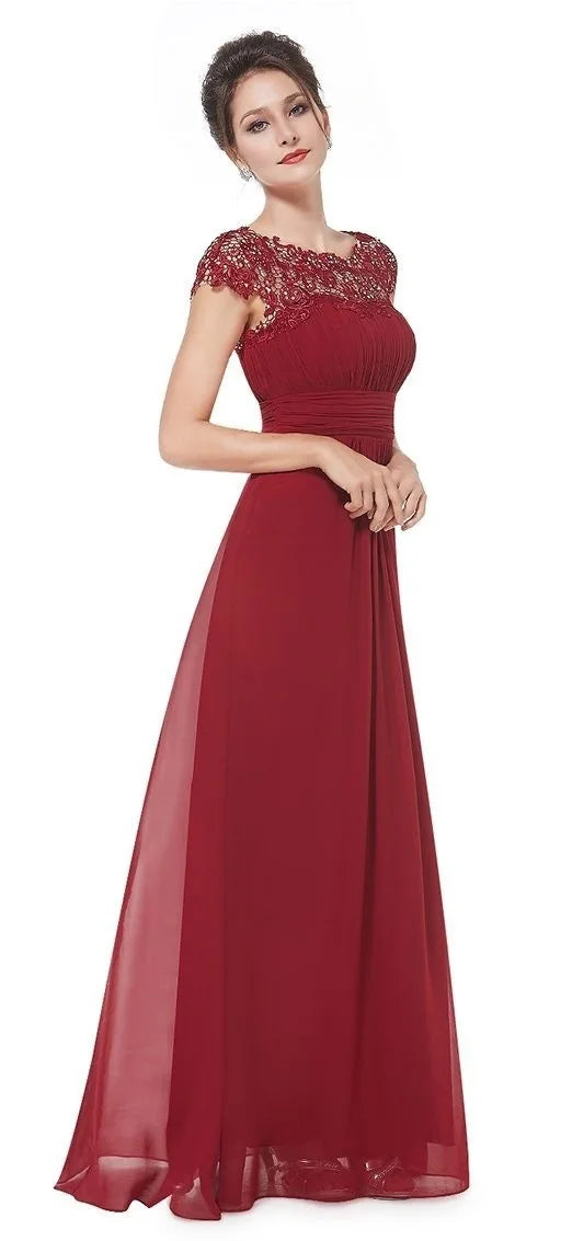 Wedding Dress Women Round Neck Short Sleeve High Waist Evening Long Dresses Lace Floral Gown Party Elegant Vestidos 2025