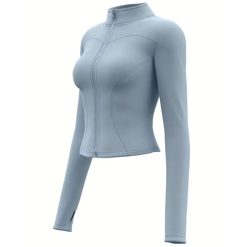 Lady Fitness Elastic Breathable Nude Fabric Long-sleeved Fitted Gym Jacket Quick Dry Sun Protection