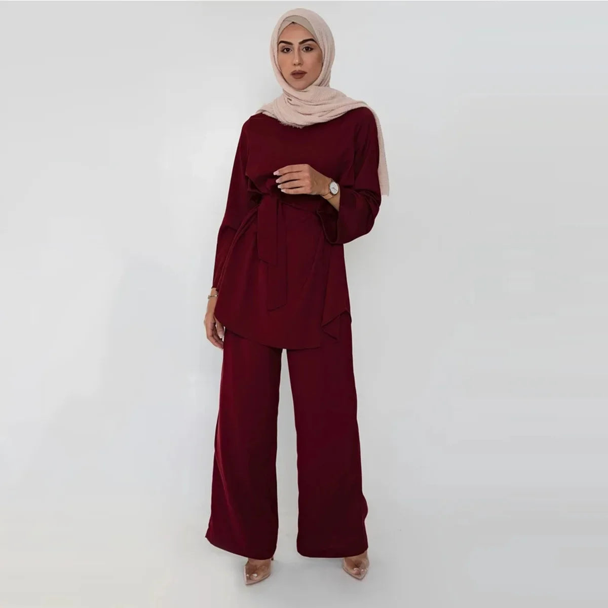 Two-pieces Abaya Turkish Kimono Tops Pants Muslim Dress Abayas Hijab Robe Dubai Caftan Kaftan Islam Clothing For Women Fashion