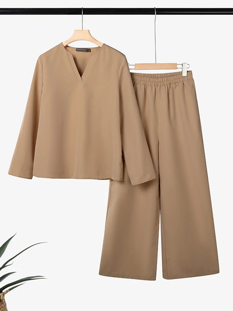 2025 Autumn Outfit Women 2 Piece Sets ZANZEA Casual V Neck Long Sleeve Tops Pant Suit Elegant Solid Loose Work Tracksuit