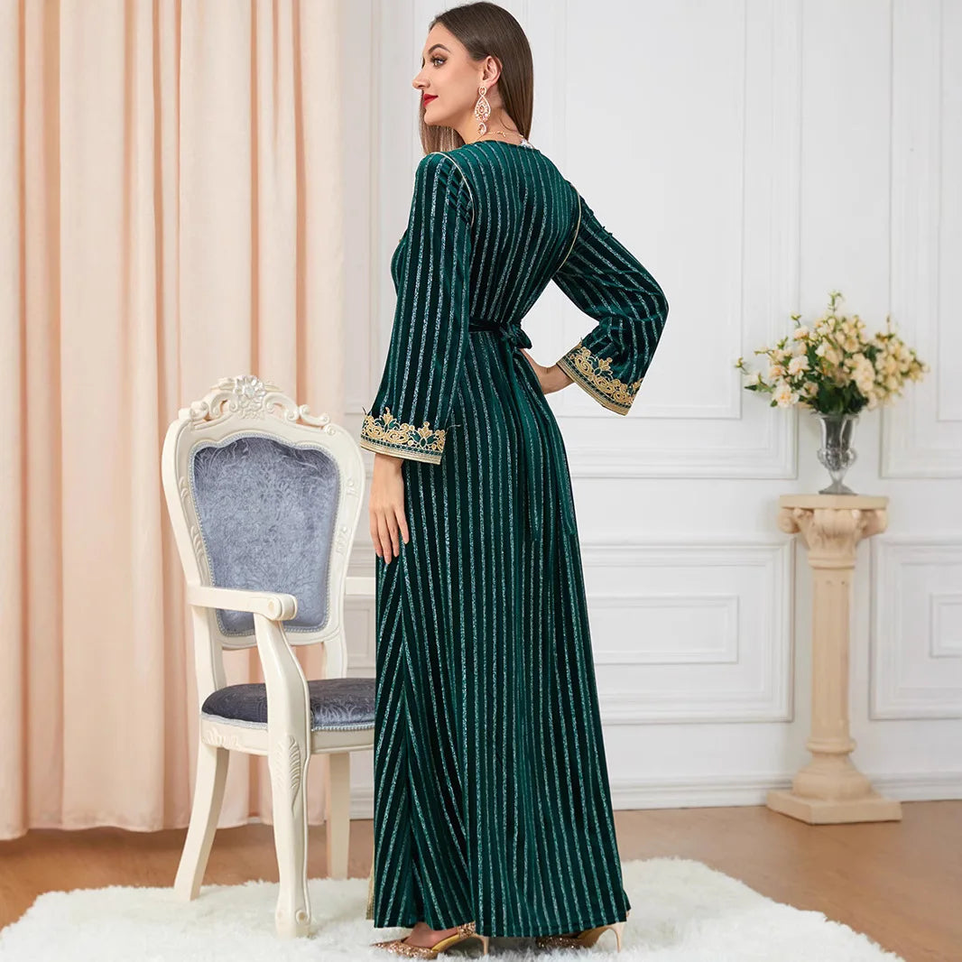 Women's Fashion Velvet Elegant Green Long Dress