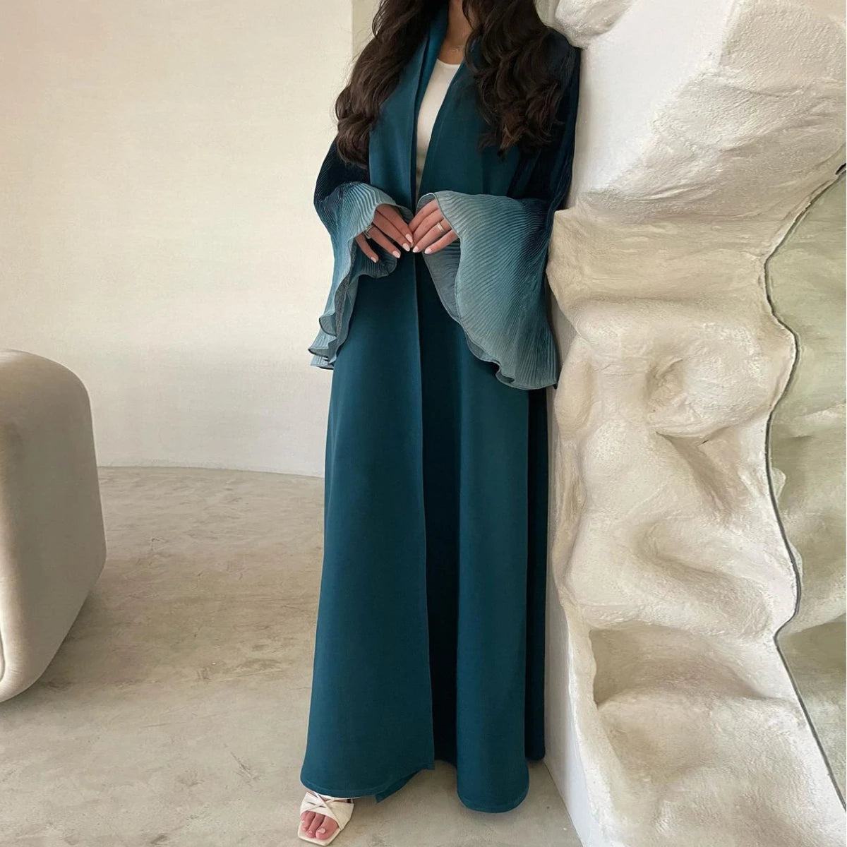 Open Front Abaya  Flare Sleeve Casual Arabian Abayas Middle-East Elegant Turkey  Maxi Dresses