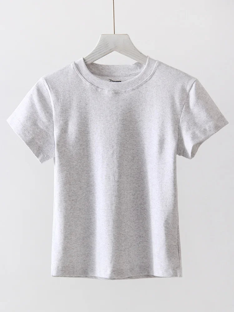 Exquisite Short T Shirts For Women Summer O Neck Slim Cotton Top Tees Streetwear Short Sleeve White Elastic Women's T-shirt Black