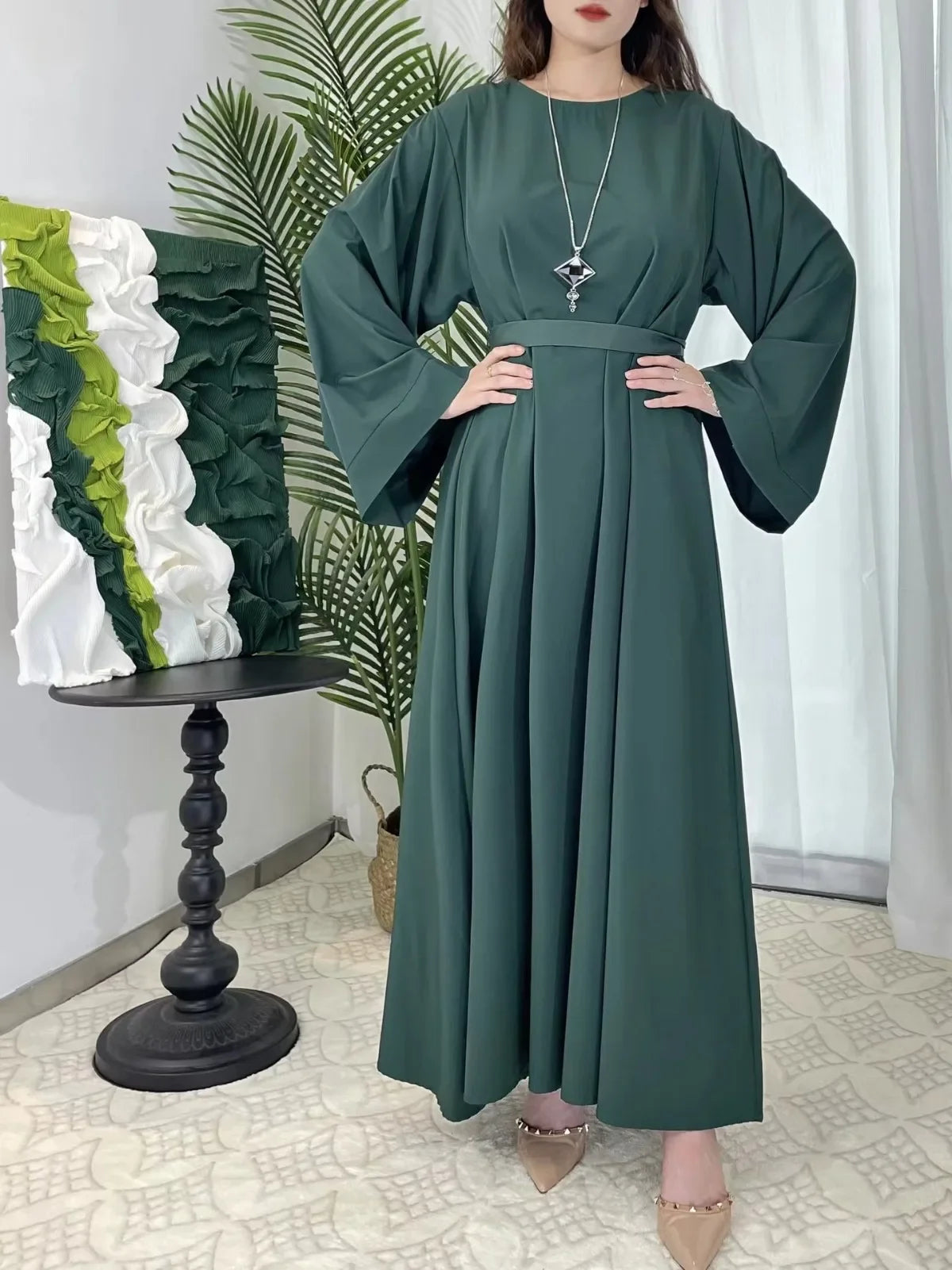 Abayas Women Kaftans Prayer Dress With Belt Full Sleeve  Clothing Robe  Dresses Women Jilbabs